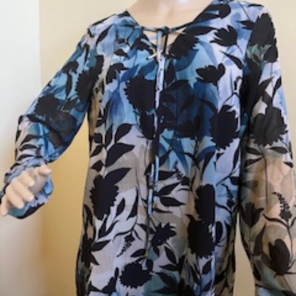 Multi-colored Chiffon Lace-Up Long Sleeve Blouse - Picture 1 of 5